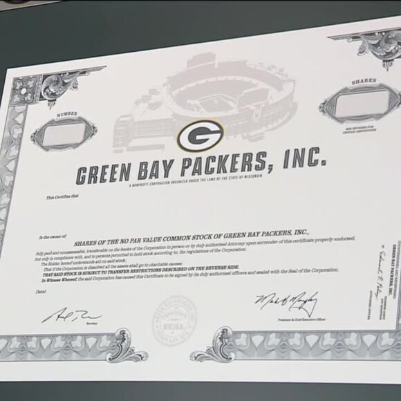 2021 GREEN BAY PACKERS COMMON STOCK STOCK CERTIFICATE COPY CLASSIC WHITE VERSION - Picture 2 of 3